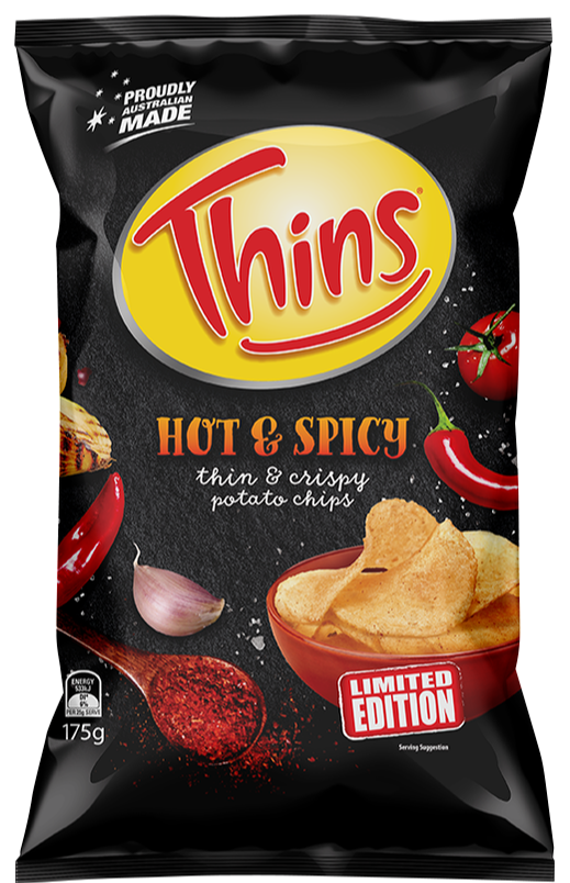 Snack Brands Australia Thins Potato Chips hot spicy