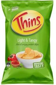 Snack Brands Australia Thins Potato Chips Light & Tangy