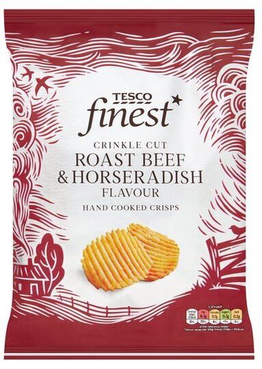 Tesco Finest Crinkle Cut Roast Beef & Horseradish Hand Cooked Crisps