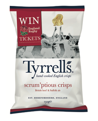 Tyrrell’s Scrum’ptious British Beef & Suffolk Ale Hand Cooked Crisps Review